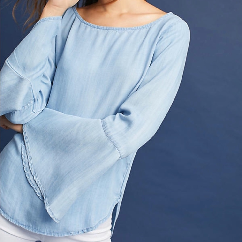 New Anthro Cloth & Stone Olive Bell Sleeve Top Med